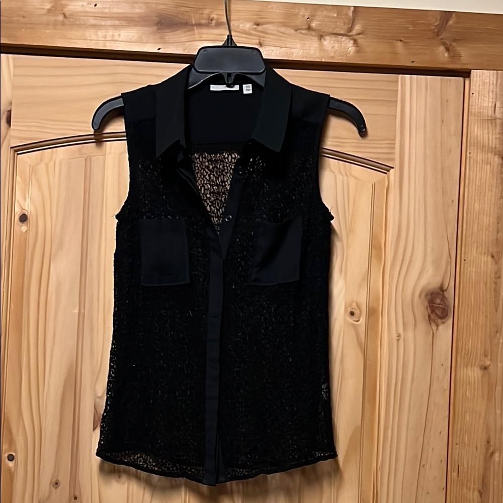 Halogen Black Sleeveless Lace Blouse XXS Petite